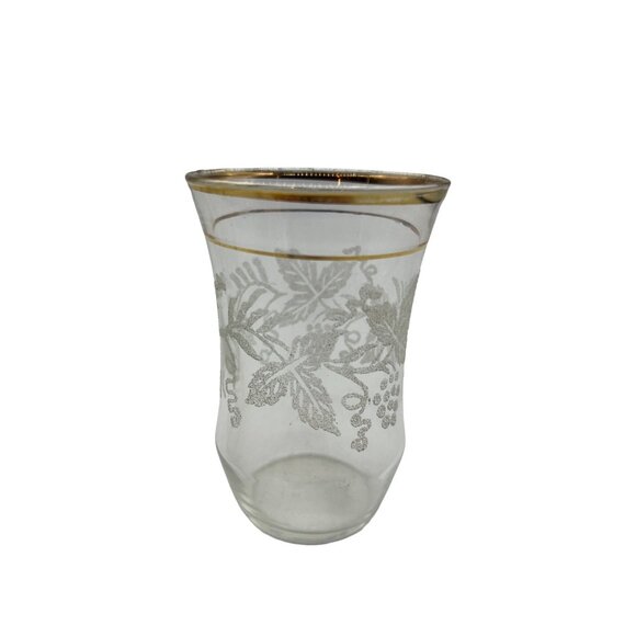 Bartlett Collins Juice Glasses Frosted Grapevine Gold Trim Set of 2 Vintage - Picture 3 of 5